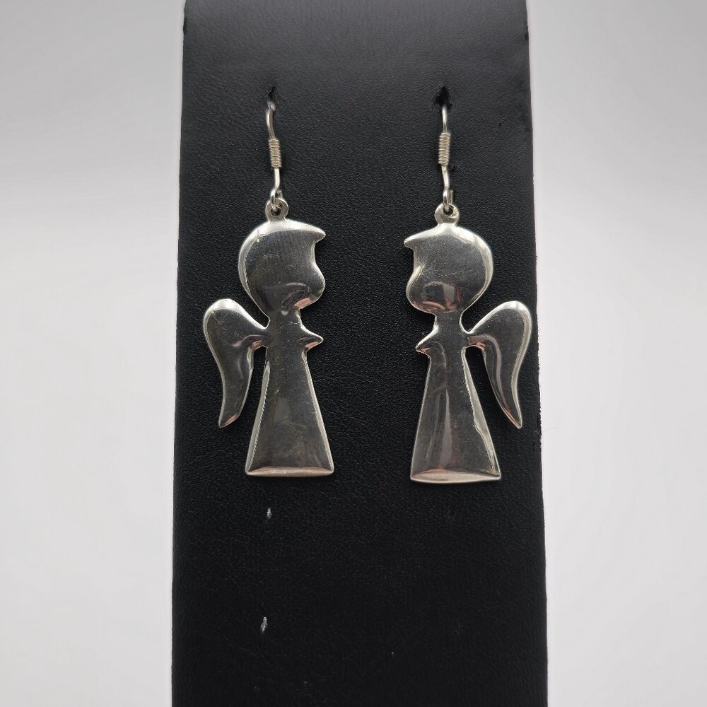 Sterling Silver Child Angel Religious Dangle Earrings A3398